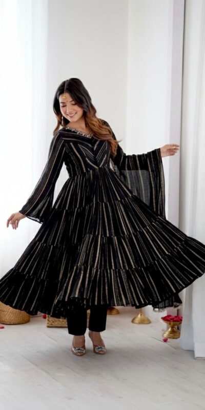 SRK 5305 Black Color Mal Chanderi Gown with Mirror Work & Lace Work. Grab it for ₹2399. Delivery 4-6 Working Days. Shop now. | Gowns, Bollywood Gowns, Creative Gowns, Designer Gowns, Embroidered Gowns, Party Wear Gowns
