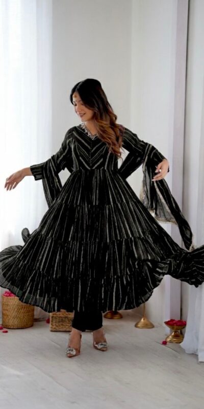 SRK 5305 Black Color Mal Chanderi Gown with Mirror Work & Lace Work. Grab it for ₹2399. Delivery 4-6 Working Days. Shop now. | Gowns, Bollywood Gowns, Creative Gowns, Designer Gowns, Embroidered Gowns, Party Wear Gowns