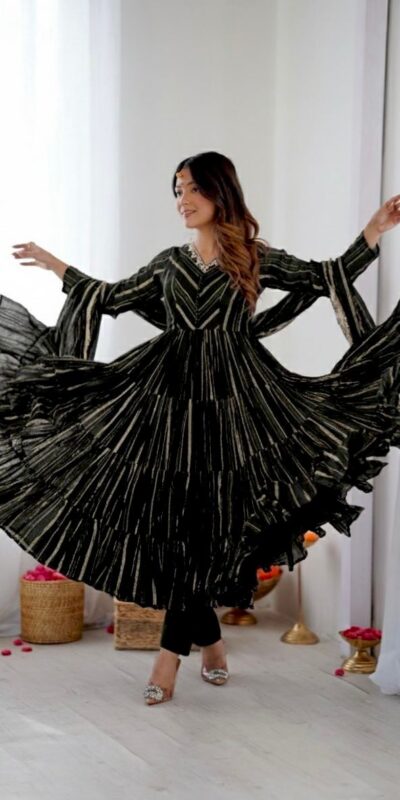 SRK 5305 Black Color Mal Chanderi Gown with Mirror Work & Lace Work. Grab it for ₹2399. Delivery 4-6 Working Days. Shop now. | Gowns, Bollywood Gowns, Creative Gowns, Designer Gowns, Embroidered Gowns, Party Wear Gowns