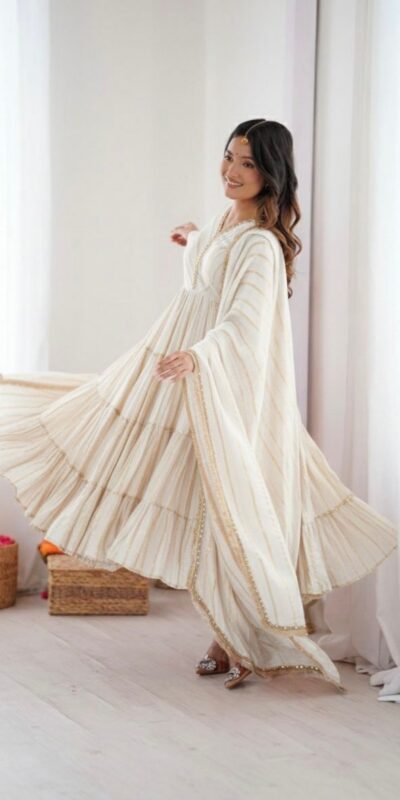 SRK 5305 White Color Mal Chanderi Gown with Mirror Work & Lace Work. Grab it for ₹2399. Delivery 4-6 Working Days. Shop now. | Gowns, Bollywood Gowns, Creative Gowns, Designer Gowns, Embroidered Gowns, Party Wear Gowns