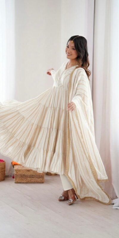 SRK 5305 White Color Mal Chanderi Gown with Mirror Work & Lace Work. Grab it for ₹2399. Delivery 4-6 Working Days. Shop now. | Gowns, Bollywood Gowns, Creative Gowns, Designer Gowns, Embroidered Gowns, Party Wear Gowns