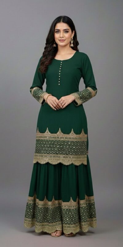 ₹2099 | ZF 250 Green Color Faux Georgette Embroidery Sequence Work Sharara Suit Wedding, Party, Festive, Events Etc. Expected Delivery 4-6 Working Days @2099/- | Jump Suits, Salwar suit, Casual Suits, Creative suits, Designer Suits, Palazzo Suits, Party Wear Suits, Patiala Suits, Straight Suits