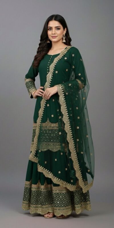 ₹2099 | ZF 250 Green Color Faux Georgette Embroidery Sequence Work Sharara Suit Wedding, Party, Festive, Events Etc. Expected Delivery 4-6 Working Days @2099/- | Jump Suits, Salwar suit, Casual Suits, Creative suits, Designer Suits, Palazzo Suits, Party Wear Suits, Patiala Suits, Straight Suits