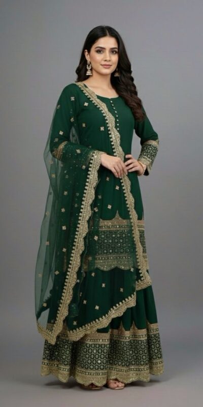 ₹2099 | ZF 250 Green Color Faux Georgette Embroidery Sequence Work Sharara Suit Wedding, Party, Festive, Events Etc. Expected Delivery 4-6 Working Days @2099/- | Jump Suits, Salwar suit, Casual Suits, Creative suits, Designer Suits, Palazzo Suits, Party Wear Suits, Patiala Suits, Straight Suits