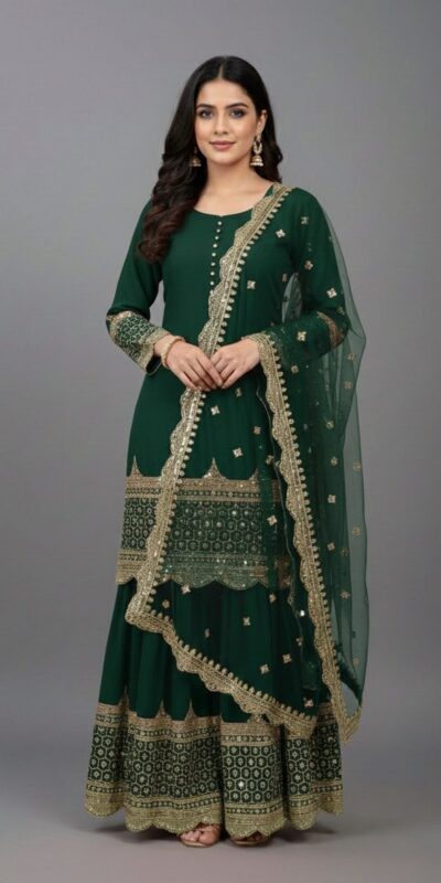 ₹2099 | ZF 250 Green Color Faux Georgette Embroidery Sequence Work Sharara Suit Wedding, Party, Festive, Events Etc. Expected Delivery 4-6 Working Days @2099/- | Jump Suits, Salwar suit, Casual Suits, Creative suits, Designer Suits, Palazzo Suits, Party Wear Suits, Patiala Suits, Straight Suits