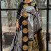 Grey Lichi Silk On All Over Border Saree