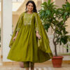 ₹2049 | DIVA 126 Mehendi Viscose Roman Silk Anarkali Suit with Mirror Work & Embroidery Work. Affordable Price ₹2049. Delivery 4-6 Working Days. Shop now. | Anarkali Suits, Bollywood Anarkali, Creative-Anarkali, Designer Anarkali, Embroidered Anarkali, Party Wear Anarkali