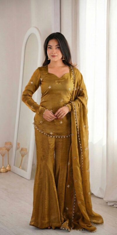 ZSR 3159 Mustered Fendy Silk Salwar Suitwith Embroidery Work & Lace Work. Now at just ₹2049. Delivery 4-6 Working Days. Shop now. | Jump Suits, Salwar suit, Casual Suits, Creative suits, Designer Suits, Palazzo Suits, Party Wear Suits, Patiala Suits, Straight Suits