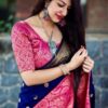 Navy Blue Soft Lichi Silk All Over Border Saree