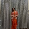 Orange Rangoli Silk Lace Embroidery Work Saree