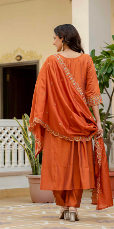 ₹2049 | DIVA 126 Orange Viscose Roman Silk Anarkali Suit with Mirror Work & Embroidery Work. Affordable Price ₹2049. Delivery 4-6 Working Days. Shop now. | Anarkali Suits, Bollywood Anarkali, Creative-Anarkali, Designer Anarkali, Embroidered Anarkali, Party Wear Anarkali