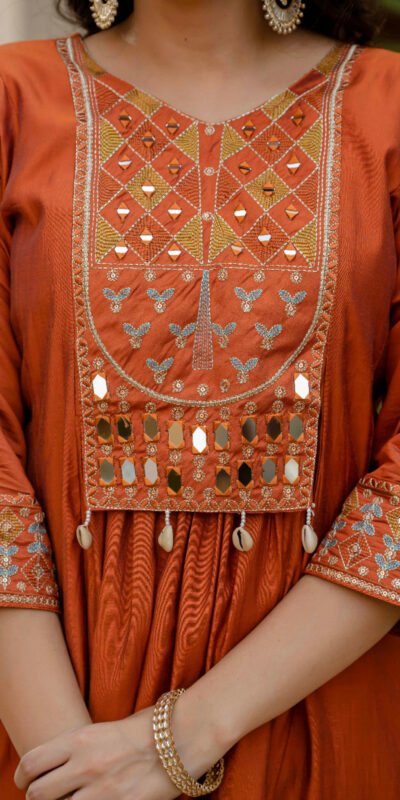 ₹2049 | DIVA 126 Orange Viscose Roman Silk Anarkali Suit with Mirror Work & Embroidery Work. Affordable Price ₹2049. Delivery 4-6 Working Days. Shop now. | Anarkali Suits, Bollywood Anarkali, Creative-Anarkali, Designer Anarkali, Embroidered Anarkali, Party Wear Anarkali