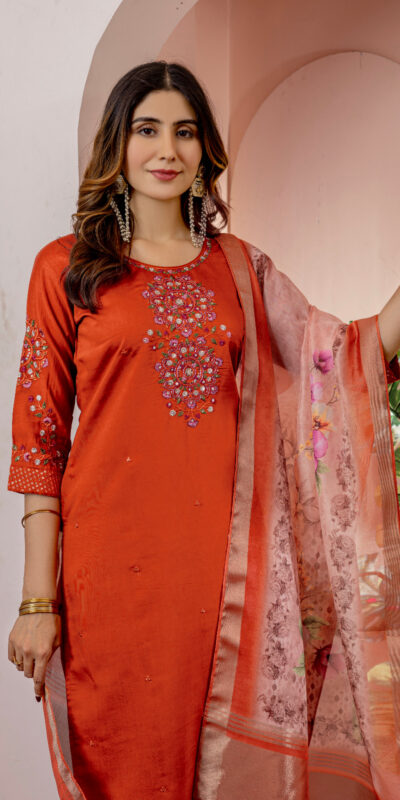 DIVA 111 Orange Viscose Silk Salwar Suit with Thread Embroidery Work. Best Price ₹2049. Delivery 4-6 Working Days. Shop now. | Jump Suits, Salwar suit, Casual Suits, Creative suits, Designer Suits, Palazzo Suits, Party Wear Suits, Patiala Suits, Straight Suits