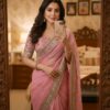 Pink Soft Organza Silk Lace Embroidery Work Saree