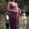 Purple Softy Silk Digital Print Lace Work Saree