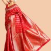 Red Lichi Silk On All Over Border Saree