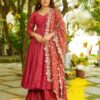 Red Simmar Silk Embroidery Work Anarkali Suit