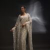 Silver Mono Net Embroidery Sequins Work Saree
