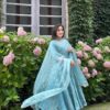 Solid Sky Blue Vichitra Silk Sequence Work Gown