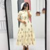 Stunning Off White Pure Cotton Embroidery Work Gown