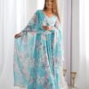Stunning Sky Blue Fox Georgette Floral Printed Gown