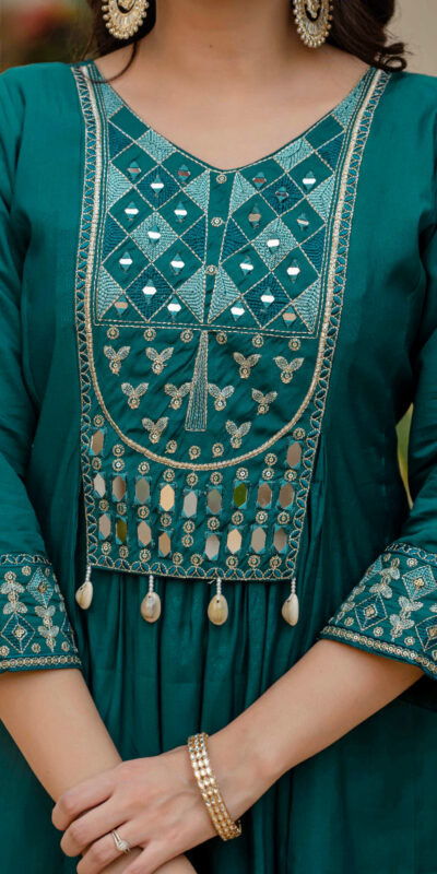 ₹2049 | DIVA 126 Teal Viscose Roman Silk Anarkali Suit with Mirror Work & Embroidery Work. Affordable Price ₹2049. Delivery 4-6 Working Days. Shop now. | Anarkali Suits, Bollywood Anarkali, Creative-Anarkali, Designer Anarkali, Embroidered Anarkali, Party Wear Anarkali