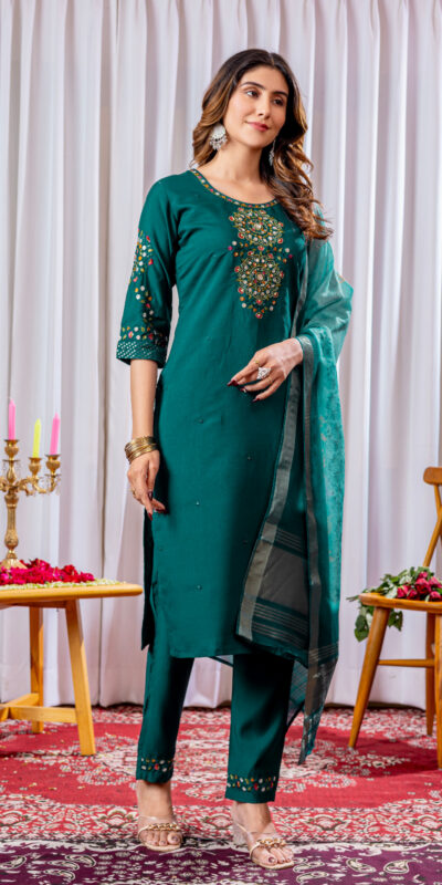 DIVA 111 Teal Viscose Silk Salwar Suit with Thread Embroidery Work. Best Price ₹2049. Delivery 4-6 Working Days. Shop now. | Jump Suits, Salwar suit, Casual Suits, Creative suits, Designer Suits, Palazzo Suits, Party Wear Suits, Patiala Suits, Straight Suits