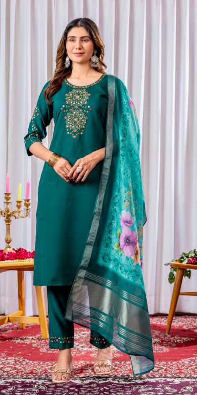 DIVA 111 Teal Viscose Silk Salwar Suit with Thread Embroidery Work. Best Price ₹2049. Delivery 4-6 Working Days. Shop now. | Jump Suits, Salwar suit, Casual Suits, Creative suits, Designer Suits, Palazzo Suits, Party Wear Suits, Patiala Suits, Straight Suits