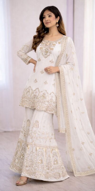 ₹2399 | WW 1250 White Faux Georgette With 5 mm Sequence Work Salwar Suit Wedding, Party, Festive, Events Etc. Expected Delivery 4-6 Working Days @2399/- | Jump Suits, Salwar suit, Casual Suits, Creative suits, Designer Suits, Palazzo Suits, Party Wear Suits, Patiala Suits, Straight Suits