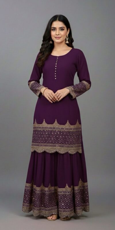 ₹2099 | ZF 250 Wine Color Faux Georgette Embroidery Sequence Work Sharara Suit Wedding, Party, Festive, Events Etc. Expected Delivery 4-6 Working Days @2099/- | Jump Suits, Salwar suit, Casual Suits, Creative suits, Designer Suits, Palazzo Suits, Party Wear Suits, Patiala Suits, Straight Suits