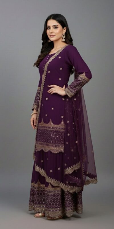 ₹2099 | ZF 250 Wine Color Faux Georgette Embroidery Sequence Work Sharara Suit Wedding, Party, Festive, Events Etc. Expected Delivery 4-6 Working Days @2099/- | Jump Suits, Salwar suit, Casual Suits, Creative suits, Designer Suits, Palazzo Suits, Party Wear Suits, Patiala Suits, Straight Suits