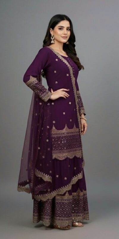 ₹2099 | ZF 250 Wine Color Faux Georgette Embroidery Sequence Work Sharara Suit Wedding, Party, Festive, Events Etc. Expected Delivery 4-6 Working Days @2099/- | Jump Suits, Salwar suit, Casual Suits, Creative suits, Designer Suits, Palazzo Suits, Party Wear Suits, Patiala Suits, Straight Suits