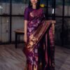 Wine Soft Lichi Silk On All Over Border Saree