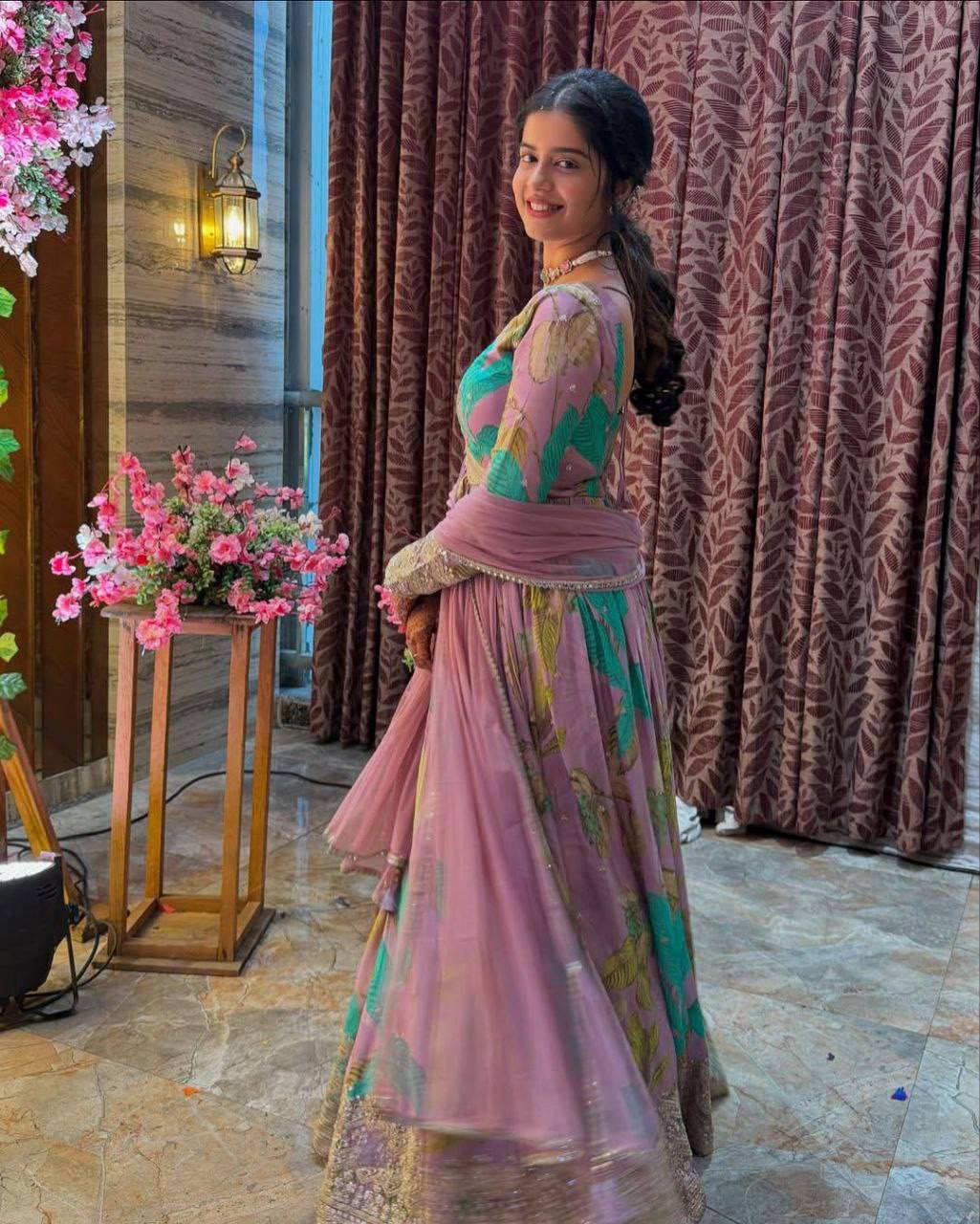 Beautiful Pink Fox Georgette Embroidery Work Gown