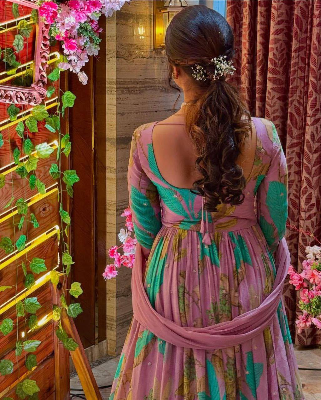 Beautiful Pink Fox Georgette Embroidery Work Gown