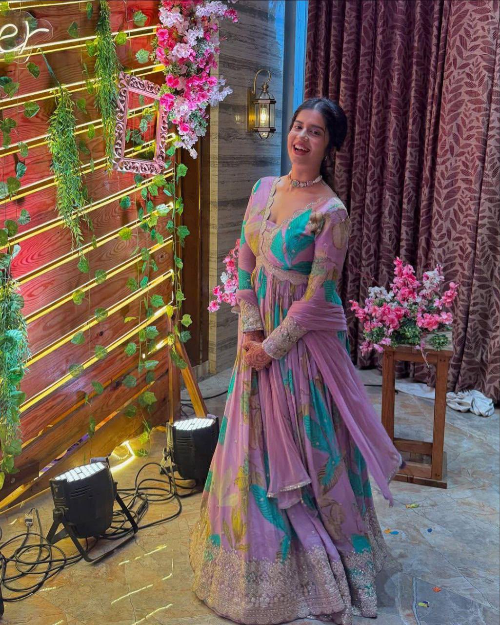 Beautiful Pink Fox Georgette Embroidery Work Gown