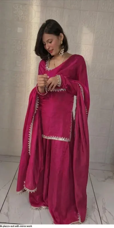 Elegant Pink Fandy Silk Embroidery Work Salwar Suit