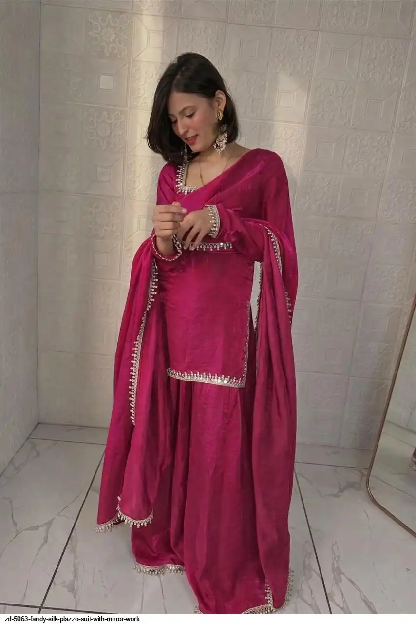 Elegant Pink Fandy Silk Embroidery Work Salwar Suit