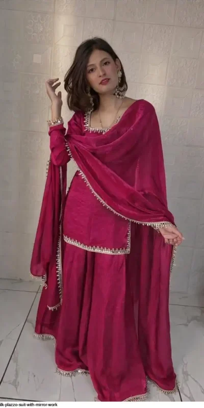 Elegant Pink Fandy Silk Embroidery Work Salwar Suit