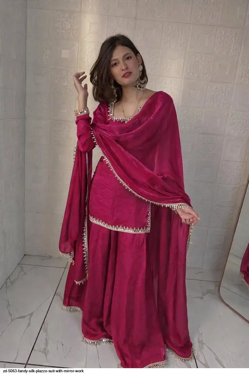 Elegant Pink Fandy Silk Embroidery Work Salwar Suit