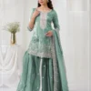 Elegant Sea Green Gold Crush Embroidery Work Salwar Suit