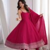 Nice Pink Roman Silk Chanderi Embroider Work Anarkali Suit