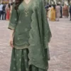 Shiny Green Roman Silk Sequence Work Salwar Suit
