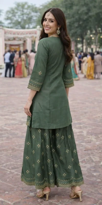 Shiny Green Roman Silk Sequence Work Salwar Suit