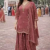 Shiny Peach Roman Silk Sequence Work Salwar Suit