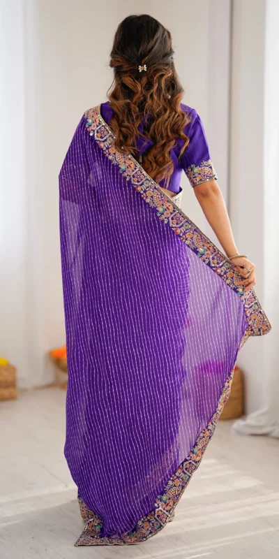 Trendy Purple Faux Georgette Embroidery Work Saree