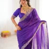 Trendy Purple Faux Georgette Embroidery Work Saree