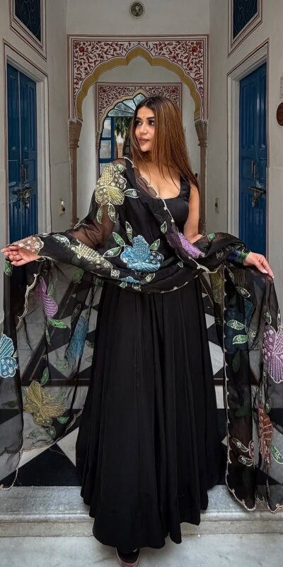 RTC 6035 Black Natural Crep Anarkali Suit with Embroidery Work. Exclusive Offer ₹2099. Delivery 4-6 Working Days. Shop now. | Anarkali Suits, Bollywood Anarkali, Creative-Anarkali, Designer Anarkali, Embroidered Anarkali, Party Wear Anarkali