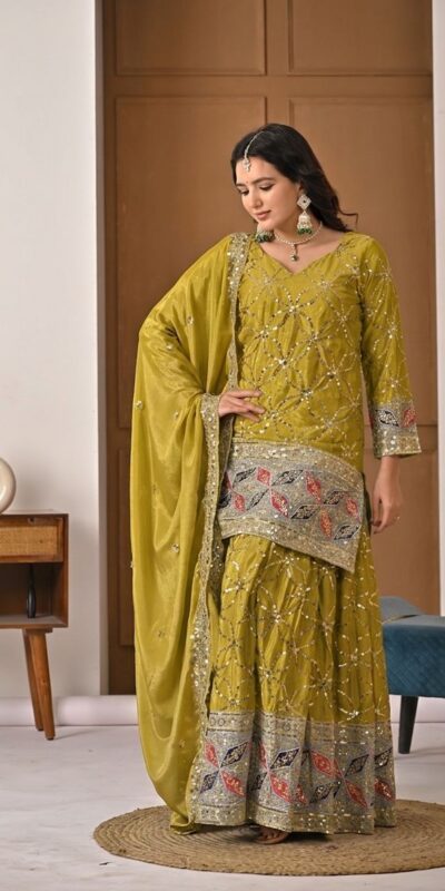 MD 3092 Mustered Chinnon Silk Salwar Suit Perfect for Wedding, Party, Ganesh Chaturthi, Baby Shower, Makar Sankranti – . Affordable Price ₹2449. De | Jump Suits, Salwar suit, Casual Suits, Creative suits, Designer Suits, Palazzo Suits, Party Wear Suits, Patiala Suits, Straight Suits