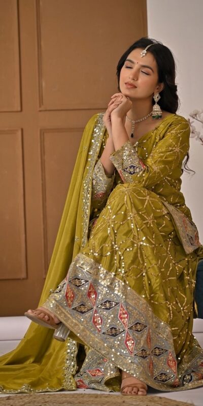 MD 3092 Mustered Chinnon Silk Salwar Suit Perfect for Wedding, Party, Ganesh Chaturthi, Baby Shower, Makar Sankranti – . Affordable Price ₹2449. De | Jump Suits, Salwar suit, Casual Suits, Creative suits, Designer Suits, Palazzo Suits, Party Wear Suits, Patiala Suits, Straight Suits